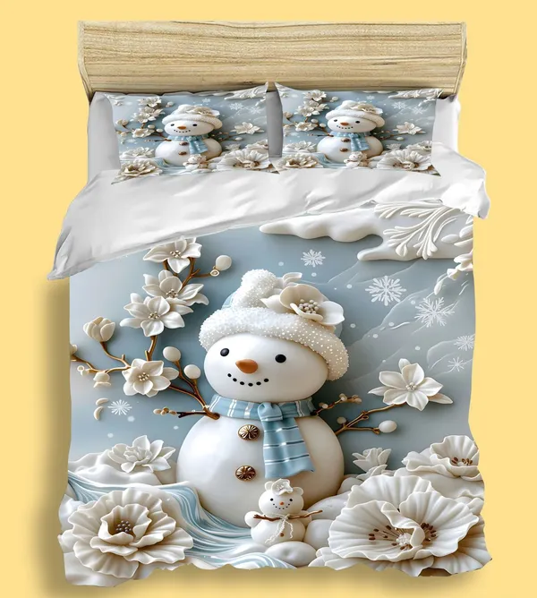 Kozy_Kids_Printed_King_Size_1_Bedsheet_With_2_Pillow_Covers_For_Kids_Room_-_Blue_Snowman