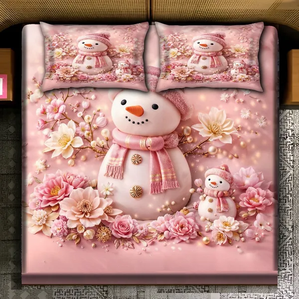Kozy_Kids_Printed_King_Size_1_Bedsheet_With_2_Pillow_Covers_For_Kids_Room_-_Pink_Snowman