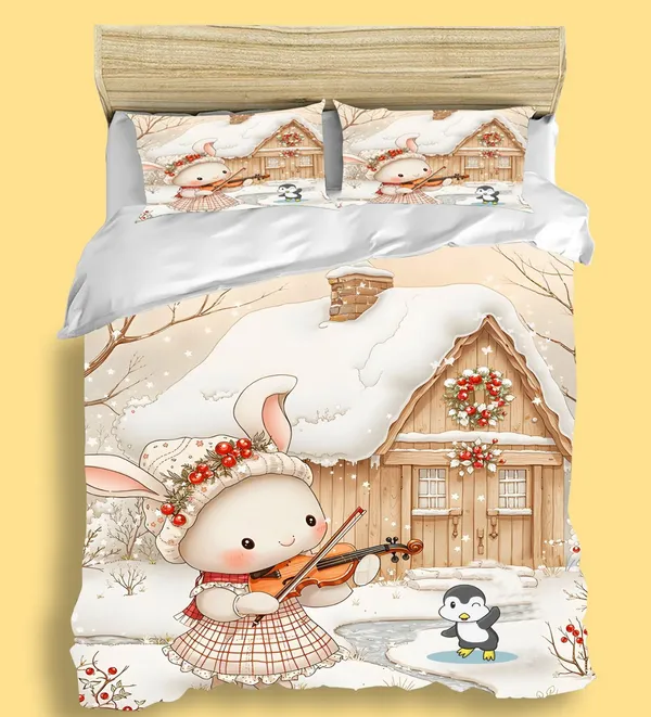 Kozy_Kids_Printed_King_Size_1_Bedsheet_With_2_Pillow_Covers_For_Kids_Room_-_Rabbit_Violin