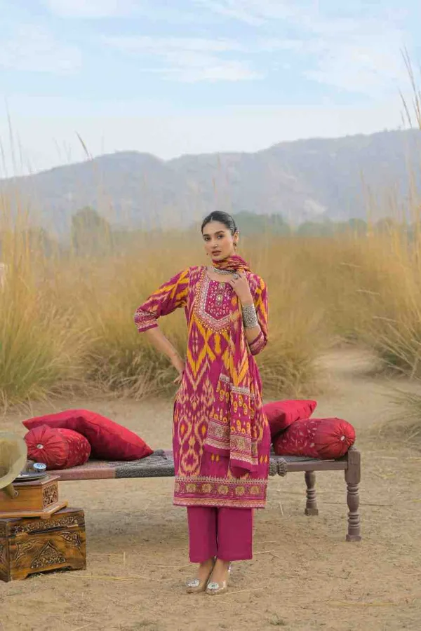 Magenta_Pure_Cotton_Kurta_Pant_And_Dupatta_Set_For_Women