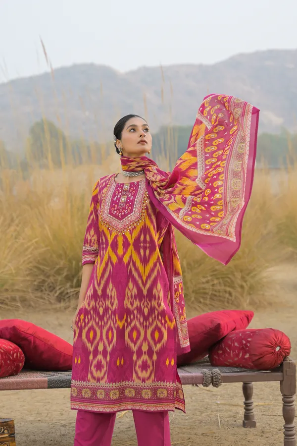 Magenta_Pure_Cotton_Kurta_Pant_And_Dupatta_Set_For_Women