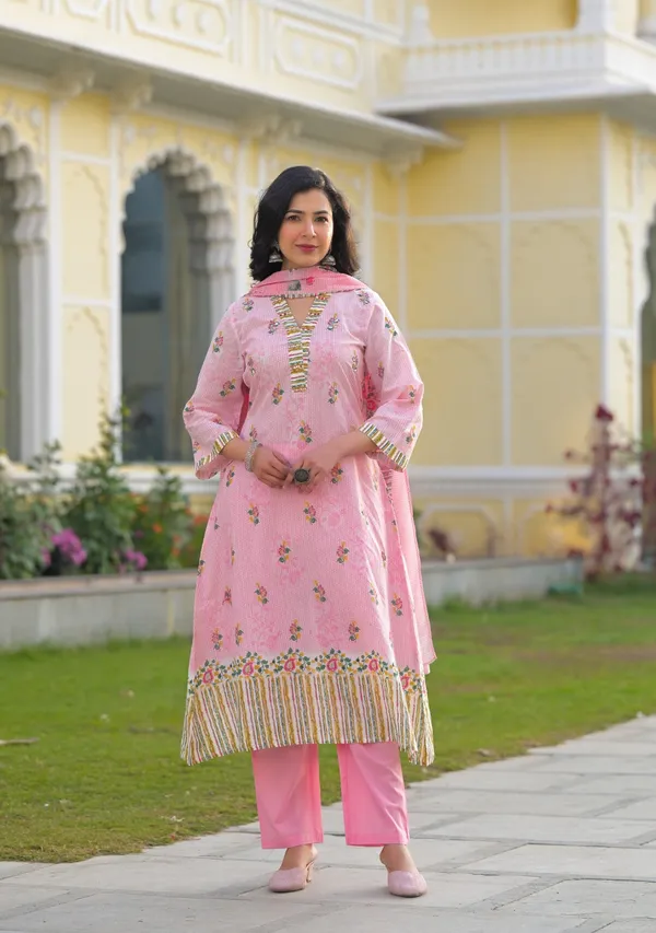 Light_Pink_Pure_Cotton_A_Line_Kurta_Pant_And_Dupatta_Set_For_Women