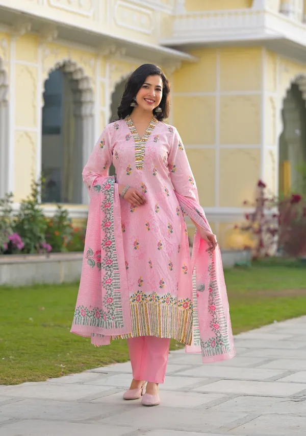 Light_Pink_Pure_Cotton_A_Line_Kurta_Pant_And_Dupatta_Set_For_Women