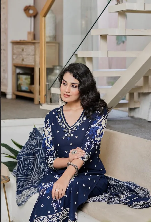 Navy_Blue_Pure_Cotton_Kurta_Pant_And_Dupatta_Set_For_Women