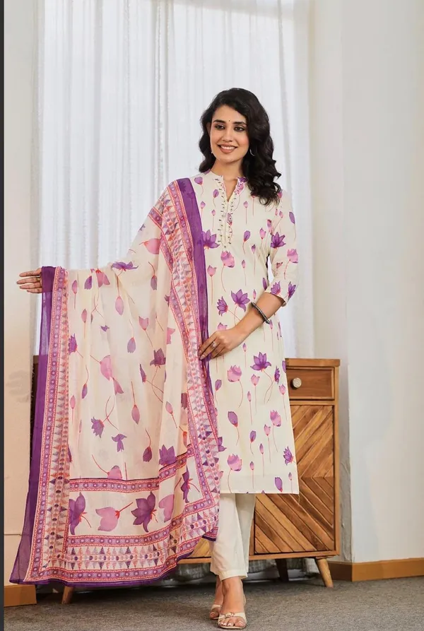 Lavender_Pure_Cotton_Kurta_Pant_And_Dupatta_Set_For_Women