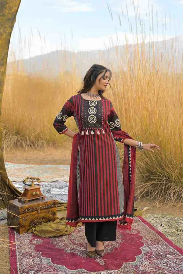 Maroon_Pure_Cotton_Kurta_Pant_And_Dupatta_Set_For_Women
