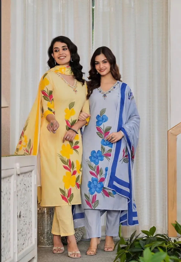 Powder_Blue_Pure_Cotton_Kurta_Pant_And_Dupatta_Set_For_Women