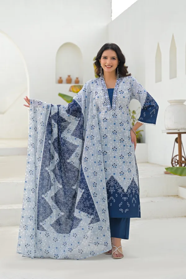 Navy_Blue_Pure_Cotton_Kurta_Pant_And_Dupatta_Set_For_Women