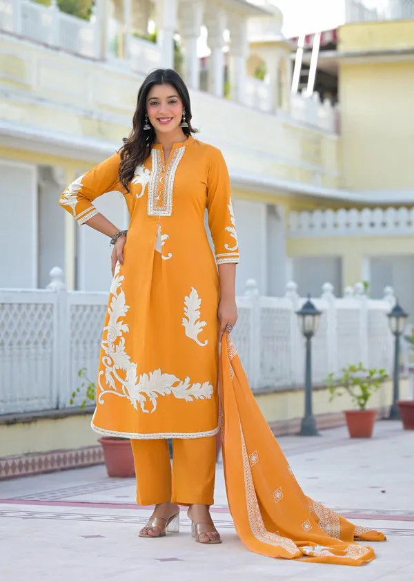 Rusty_Orange_Pure_Cotton_Kurta_Pant_And_Dupatta_Set_For_Women