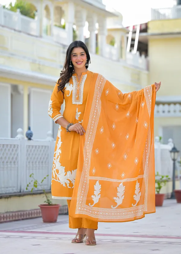 Rusty_Orange_Pure_Cotton_Kurta_Pant_And_Dupatta_Set_For_Women
