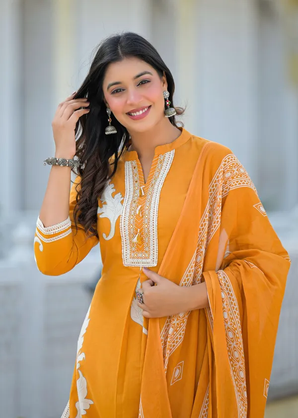 Rusty_Orange_Pure_Cotton_Kurta_Pant_And_Dupatta_Set_For_Women
