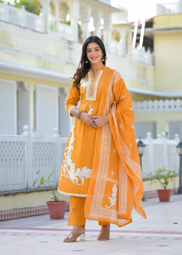 Rusty_Orange_Pure_Cotton_Kurta_Pant_And_Dupatta_Set_For_Women
