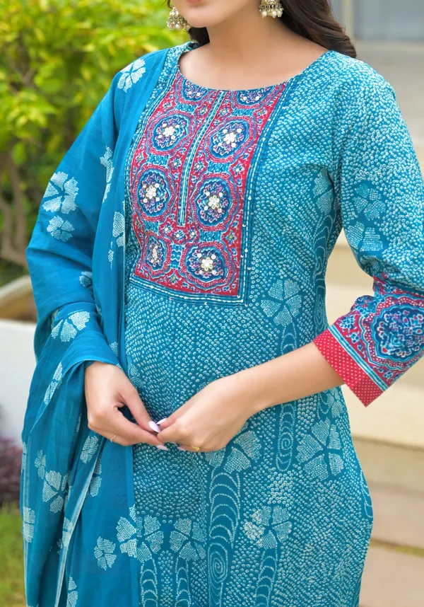 Blue_Pure_Cotton_Kurta_Pant_And_Dupatta_Set_For_Women