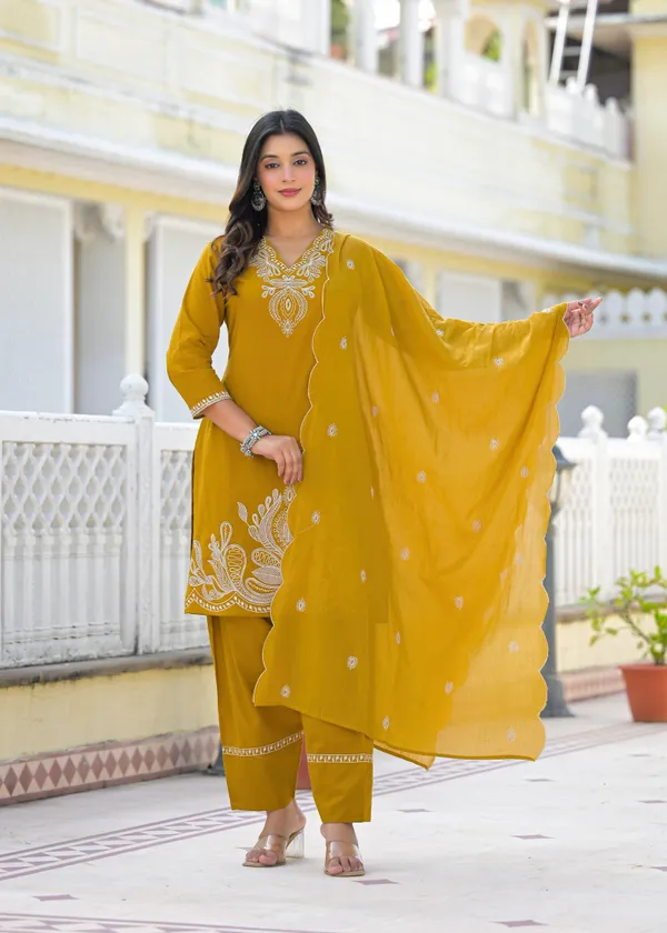 Mustard_Pure_Cotton_Kurti_Farshi_Salwar_And_Dupatta_Set_For_Women