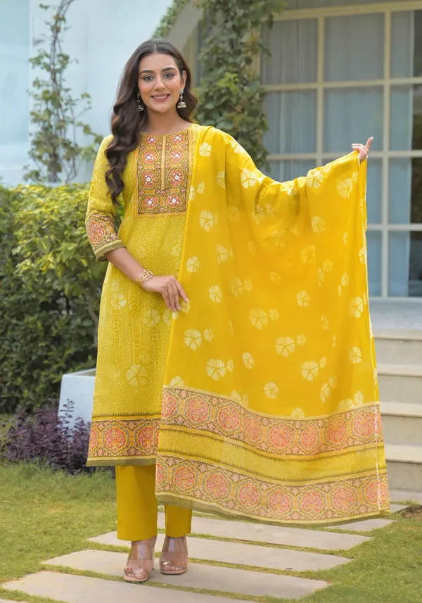 Yellow_Pure_Cotton_Kurta_Pant_And_Dupatta_Set_For_Women