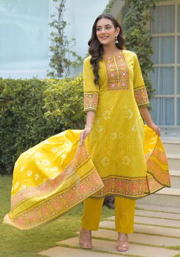 Yellow_Pure_Cotton_Kurta_Pant_And_Dupatta_Set_For_Women
