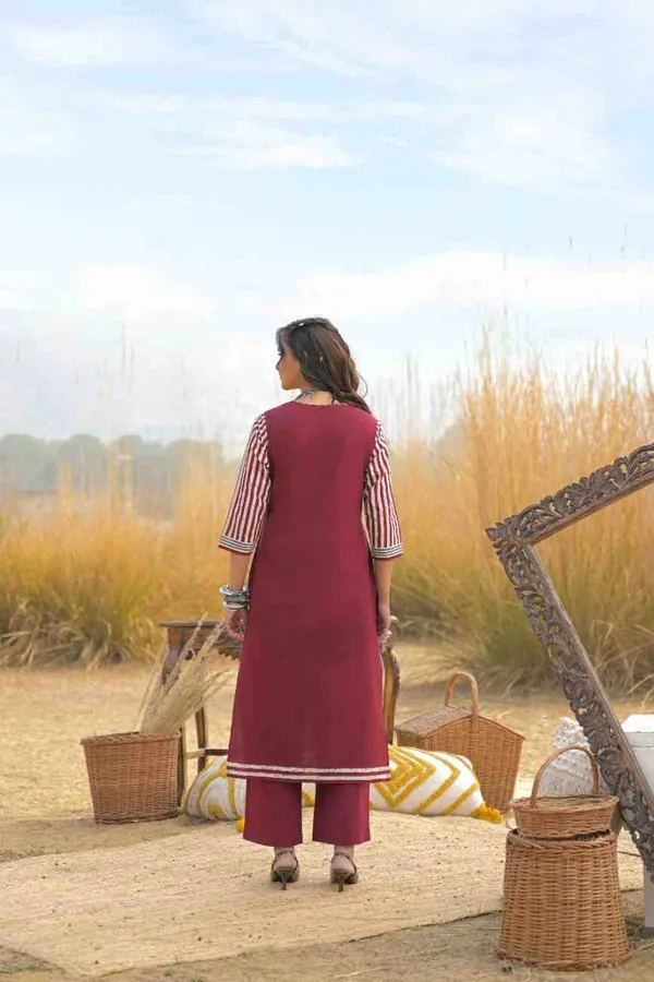 Maroon_Pure_Cotton_Kurta_Pant_And_Dupatta_Set_For_Women