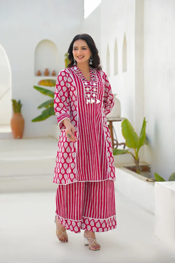 Red_Pure_Cotton_Kurti_Palazzo_And_Dupatta_Set_For_Women