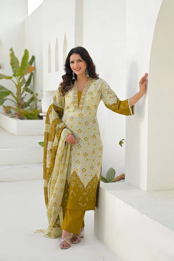 Mustard_Pure_Cotton_Kurta_Pant_And_Dupatta_Set_For_Women