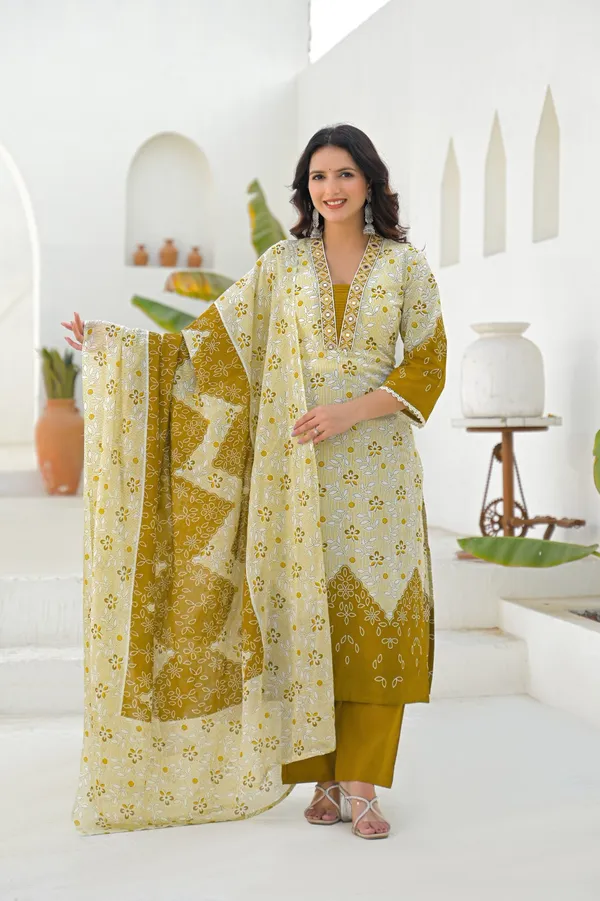 Mustard_Pure_Cotton_Kurta_Pant_And_Dupatta_Set_For_Women