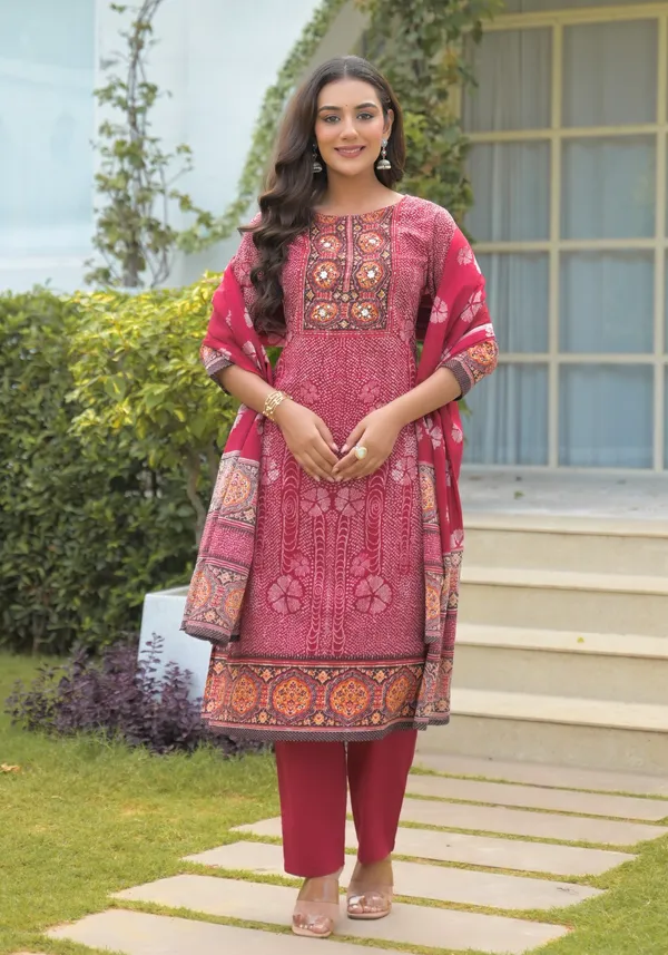 Maroon_Pure_Cotton_Kurta_Pant_And_Dupatta_Set_For_Women