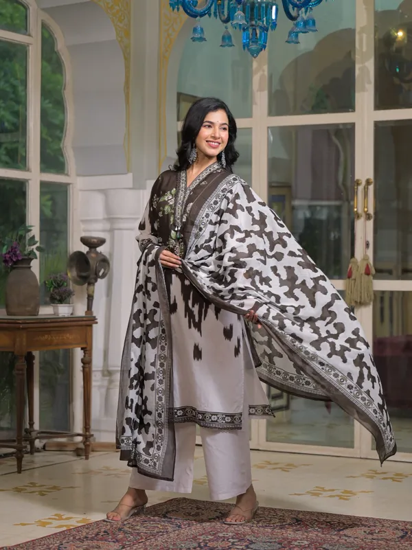 Brown_Pure_Cotton_Kurta_Pant_And_Dupatta_Set_For_Women