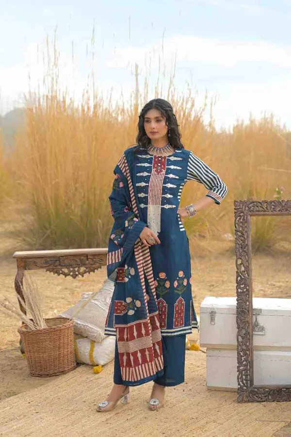 Blue_Pure_Cotton_Kurta_Pant_And_Dupatta_Set_For_Women