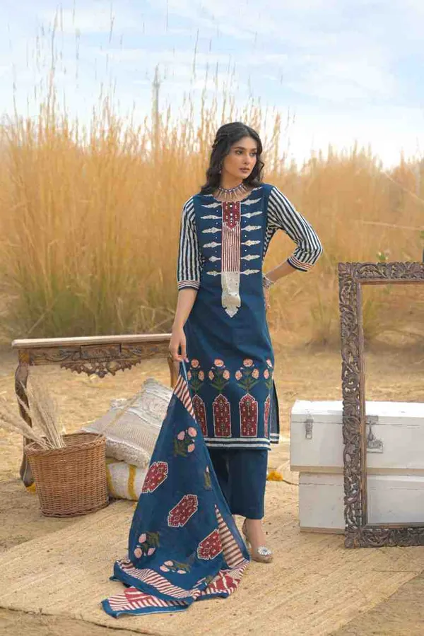 Blue_Pure_Cotton_Kurta_Pant_And_Dupatta_Set_For_Women