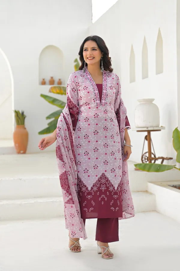 Maroon_Pure_Cotton_Kurta_Pant_And_Dupatta_Set_For_Women