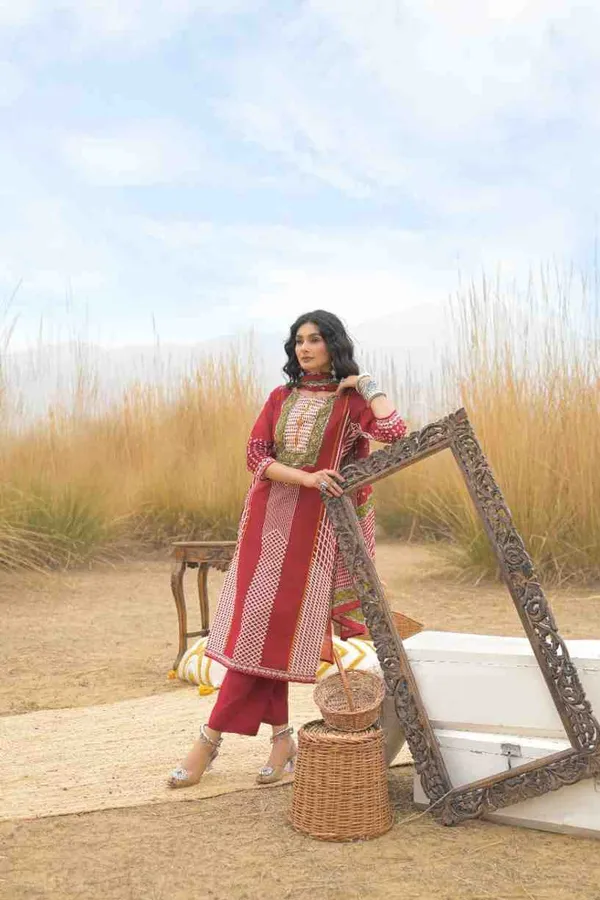 Maroon_Pure_Cotton_Kurta_Pant_And_Dupatta_Set_For_Women