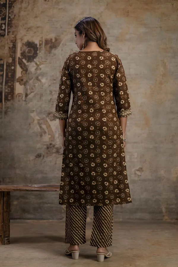 Brown_Pure_Cotton_Kurta_Pant_And_Dupatta_Set_For_Women