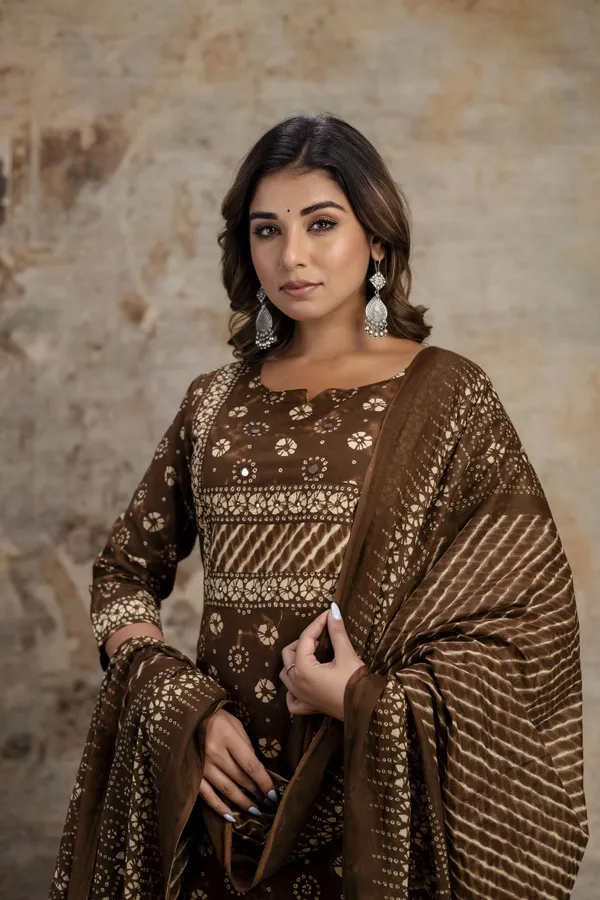 Brown_Pure_Cotton_Kurta_Pant_And_Dupatta_Set_For_Women