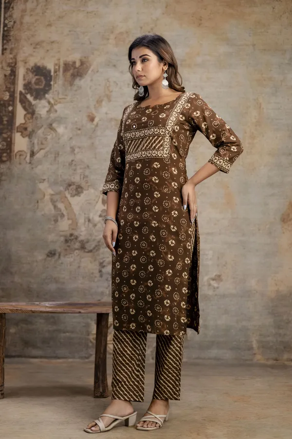 Brown_Pure_Cotton_Kurta_Pant_And_Dupatta_Set_For_Women