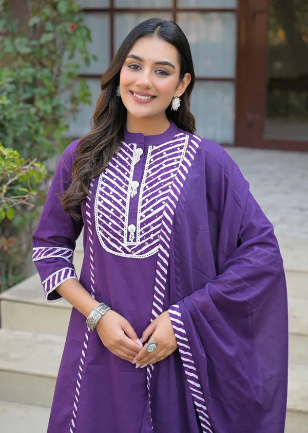 Purple_Pure_Cotton_Kurti_Palazzo_And_Dupatta_Set_For_Women