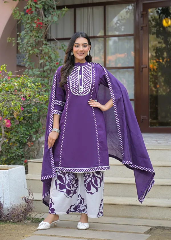 Purple_Pure_Cotton_Kurti_Palazzo_And_Dupatta_Set_For_Women