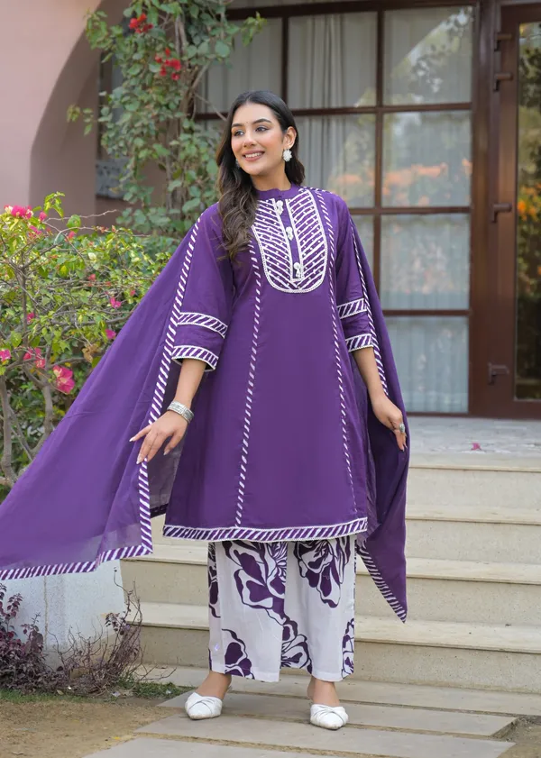 Purple_Pure_Cotton_Kurti_Palazzo_And_Dupatta_Set_For_Women