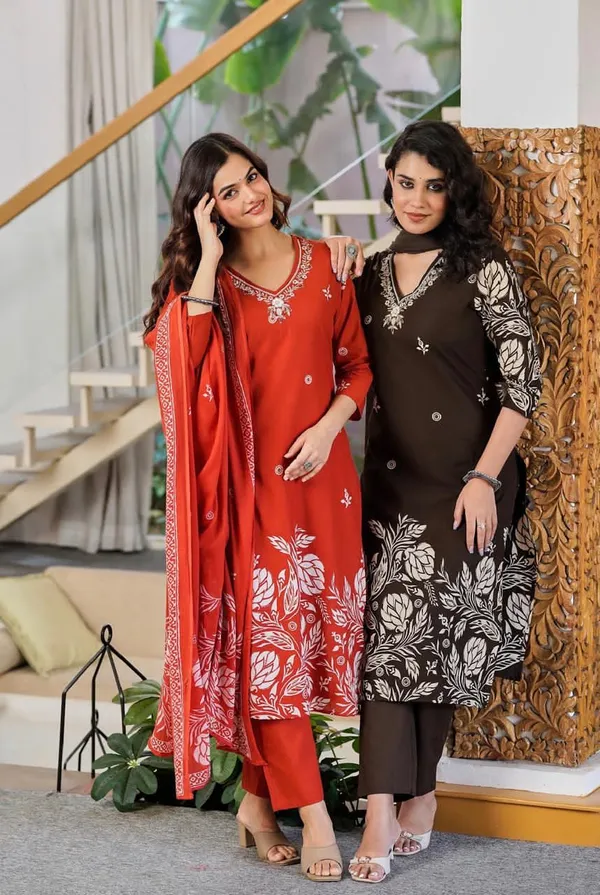 Rust_Pure_Cotton_Kurta_Pant_And_Dupatta_Set_For_Women