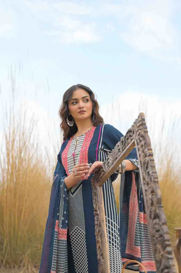 Navy_Blue_Pure_Cotton_Kurta_Pant_And_Dupatta_Set_For_Women