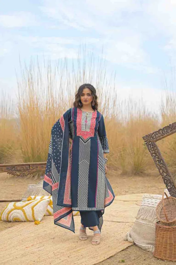 Navy_Blue_Pure_Cotton_Kurta_Pant_And_Dupatta_Set_For_Women