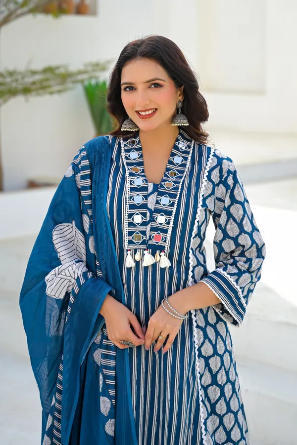 Blue_Pure_Cotton_Kurti_Palazzo_And_Dupatta_Set_For_Women
