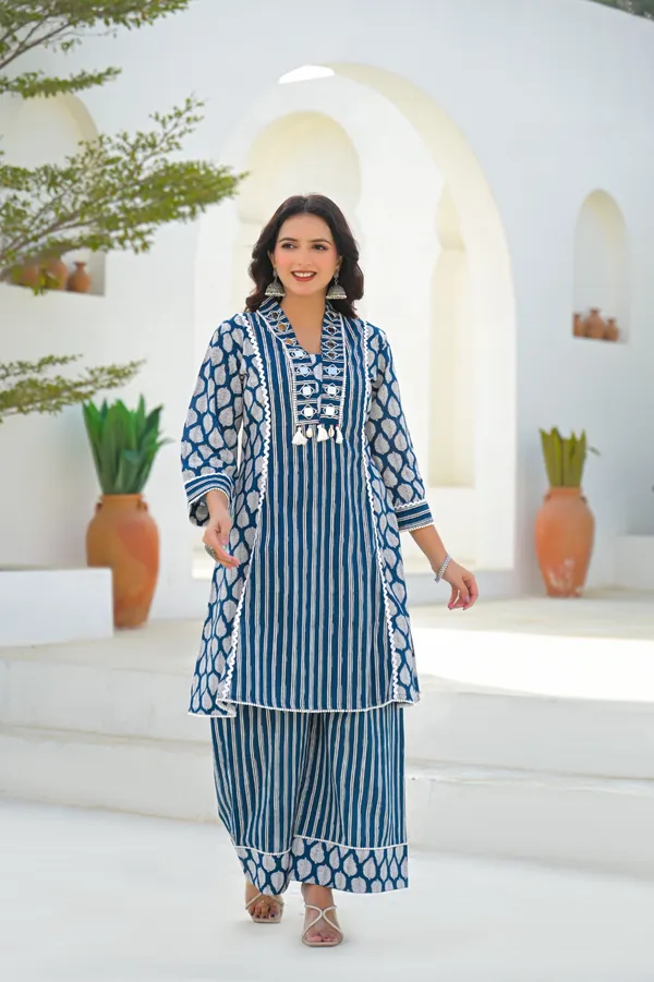 Blue_Pure_Cotton_Kurti_Palazzo_And_Dupatta_Set_For_Women