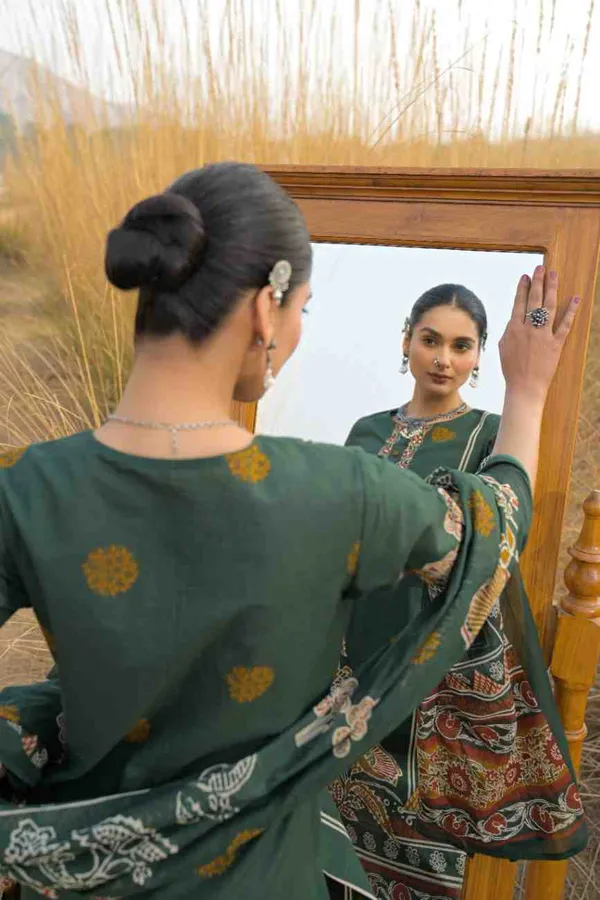 Dark_Green_Pure_Cotton_Kurta_Pant_And_Dupatta_Set_For_Women