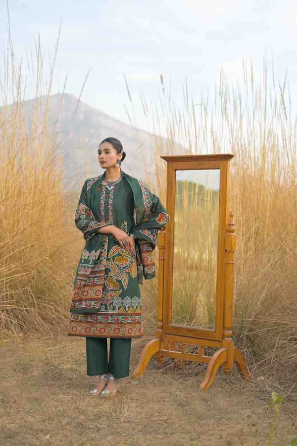 Dark_Green_Pure_Cotton_Kurta_Pant_And_Dupatta_Set_For_Women