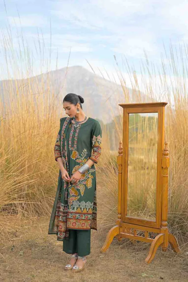 Dark_Green_Pure_Cotton_Kurta_Pant_And_Dupatta_Set_For_Women