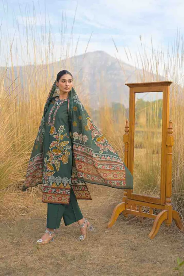 Dark_Green_Pure_Cotton_Kurta_Pant_And_Dupatta_Set_For_Women
