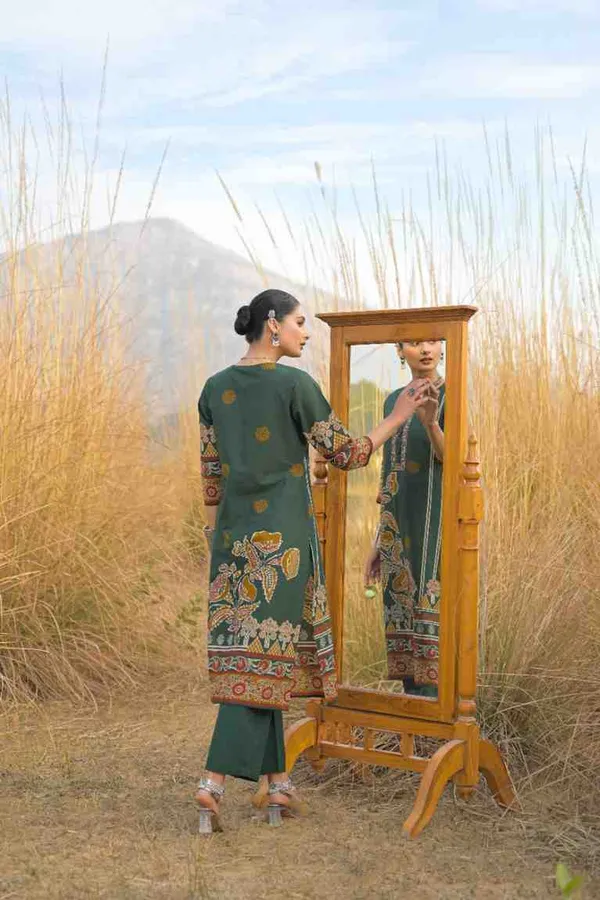 Dark_Green_Pure_Cotton_Kurta_Pant_And_Dupatta_Set_For_Women