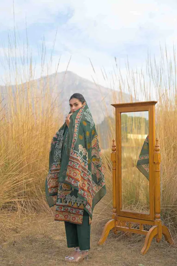 Dark_Green_Pure_Cotton_Kurta_Pant_And_Dupatta_Set_For_Women