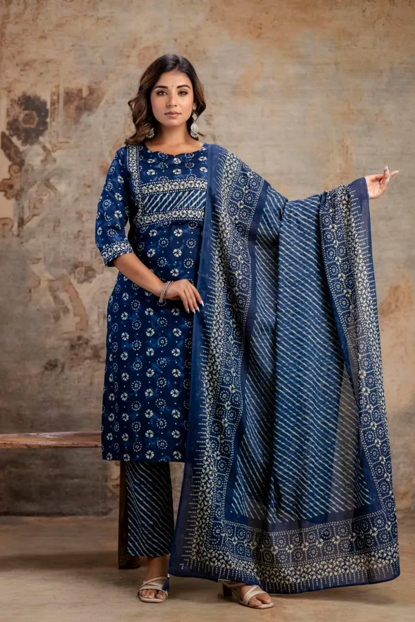 Blue_Pure_Cotton_Kurta_Pant_And_Dupatta_Set_For_Women