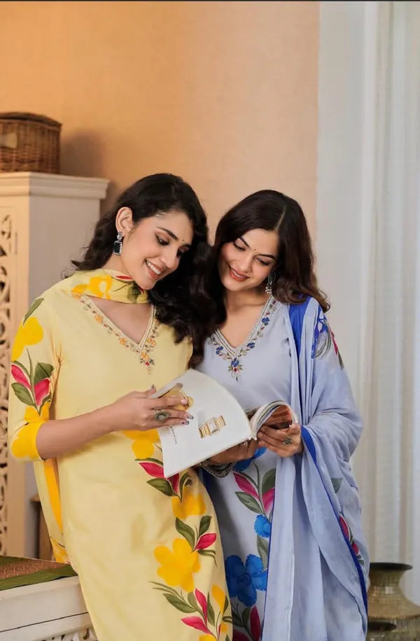 Light_Yellow_Pure_Cotton_Kurta_Pant_And_Dupatta_Set_For_Women
