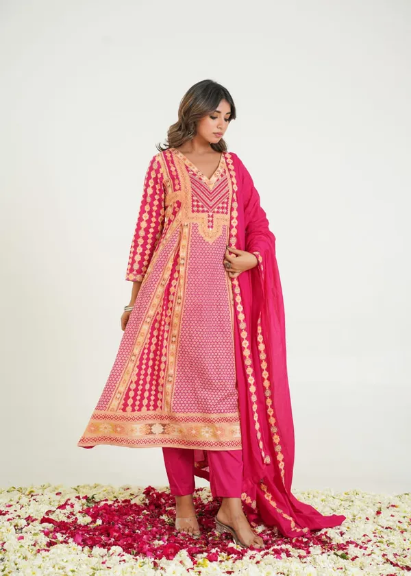 Rani_Pure_Cotton_A_Line_Kurti_Pant_And_Dupatta_Set_For_Women